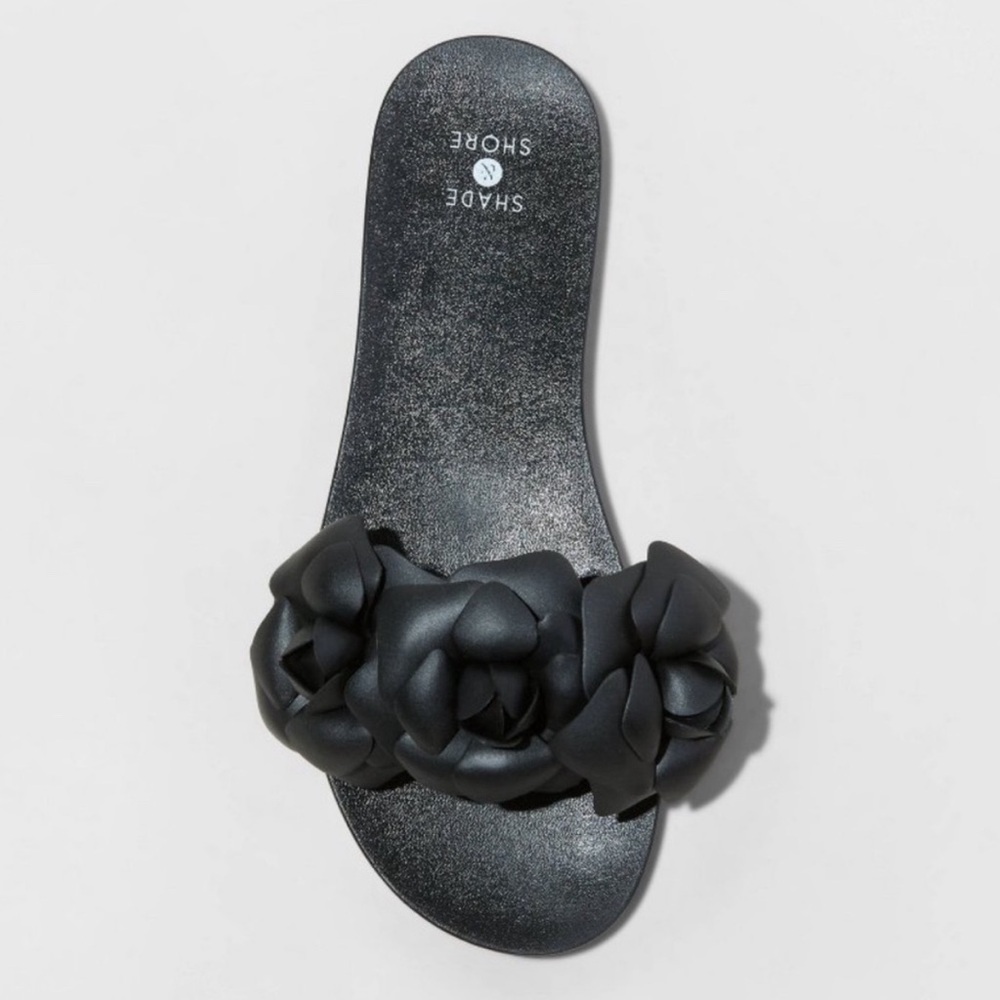 Shade & Shore Mallory Floral Jelly Slides Sandals Women’s Size 9 Black